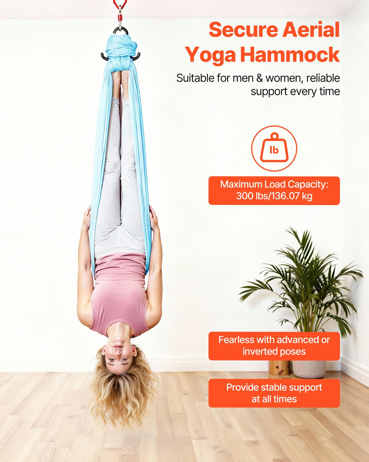 Aerial Yoga Hammock, Maximum 136.07 kg Load Aerial Silk, Yoga Swing with Nylon Fabric, Daisy Rope, PE Zipper Bag, Gymnastics Swings Suitable for Men and Women, Dual-Function Hammock & Swing