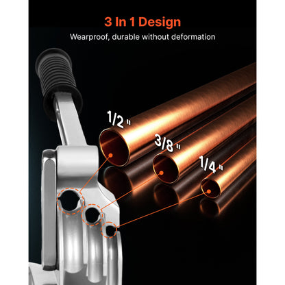 Rörbockare, 1/4" (6,35 mm), 3/8" (9,5 mm), 1/2" (12,7 mm) ytterdiameter, 3-i-1 manuell rörbockare, 180° koppar- och aluminiumrörbockningsverktyg för bilreparationer, HVAC och luftkonditionering