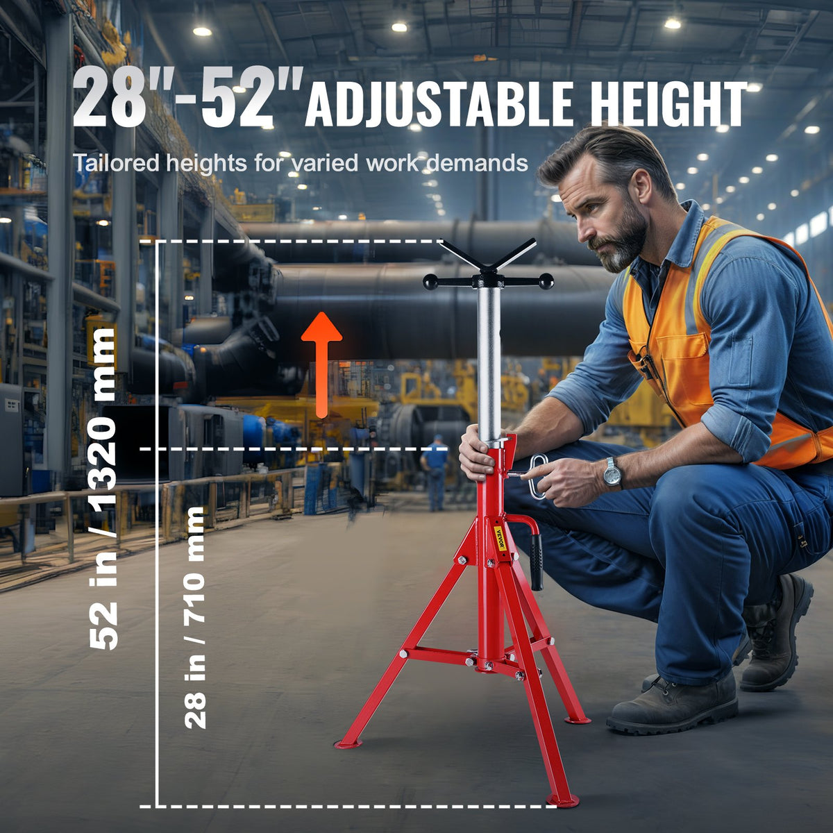 V-huvud rörställ justerbar höjd 71,1–132,1 cm 2500lbs rördomkraftsstativ Hopfällbart bärbart högt hopfällbart rörställ med V-huvud fällbara släpvagnsdomkrafter