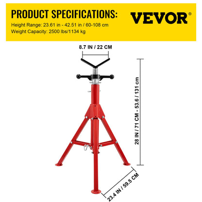 V-huvudrörställ 0,3-30,5 cm kapacitet, justerbar höjd 71,1-132,1 cm, rörhöjarställ 1133,9 kg lastkapacitet, bärbara hopfällbara rörställ, kolstålskropp mer hållbar