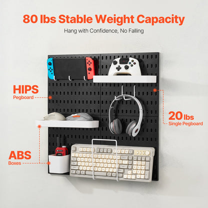 Pegboard Combination Kit, 11" x 11" Plastic Pegboard, 4 Panels, Peg Board Wall Organizer Kit with Accessories, for Garage Tool Storage Kitchen Living Room Craft Room Office Bathroom Home, Black