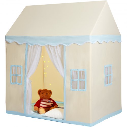 Lektält för barn, barntält för barn 1-5 år, småbarnstält med matta och tältlampa, tält för barn med fönster för inomhus- och utomhusbruk, lekhus/borgstält för pojkar och flickor, beige