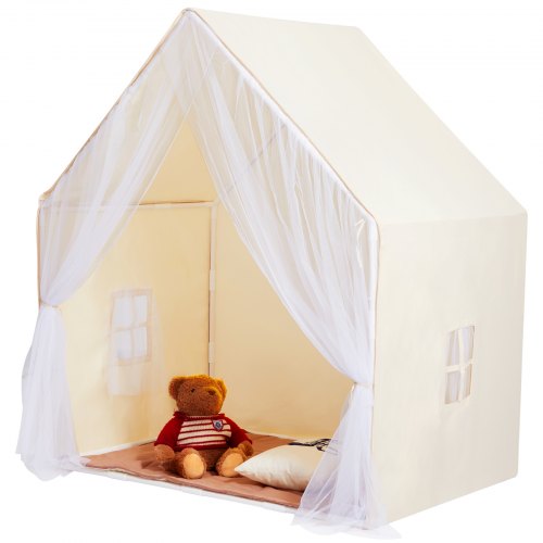 Lektält för barn, barntält för barn 1-5 år, småbarnstält med matta och tältlampa, tält för barn med fönster för inomhus- och utomhusbruk, jurttält för pojkar och flickor, beige