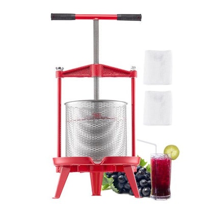3,69 gal/14 l fruktvinpress, korg i rostfritt stål med tvärbalk och triangulär struktur, manuell juicepress, cider-, äppel- och druvtinkturpress med T-handtag för kökshem