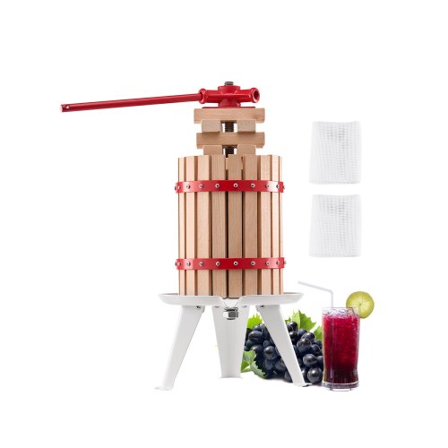 1,6 gal/6 l fruktvinpress, massiv träkorg med 8 block, kraftig manuell juicemaskin, cider-äpple-druvtinktur-honung-olivoljepress med handtag för kök, hem