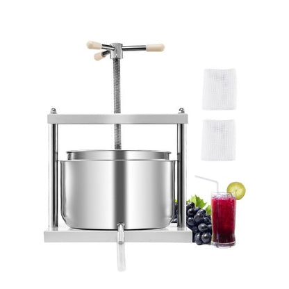 3,17 gal/12 l fruktvinpress, 2 fat i rostfritt stål, manuell juicemaskin, cider-äpple-druvtinktur-honung-olivoljepress med triangulärt handtag för utekök
