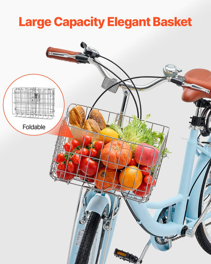 Cruisercykel, 7-växlad, 26-tums ljusblå strandcruisercykel med stor korg och bakre pakethållare, säker och robust cruisercykel med justerbar sadel, passar för cykling, träning och shopping