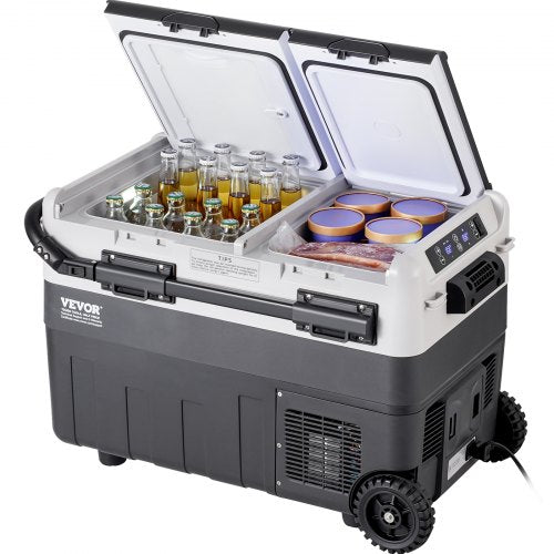 Bärbart bilkylskåp, 12 volts bilkylskåp, 50 l / 52,8 qt bärbar frys med dubbla zoner, -4℉-68℉ justerbar temperatur, kompressorkylare för hem, utomhus, camping, husbil, bil