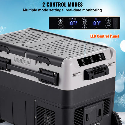 Bärbart bilkylskåp, 12 volts bilkylskåp, 50 l / 52,8 qt bärbar frys med dubbla zoner, -4℉-68℉ justerbar temperatur, kompressorkylare för hem, utomhus, camping, husbil, bil