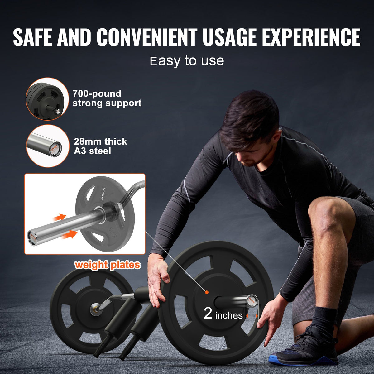 Säker knäböjsstång, 700 LBS fitnessknäböjsstång, säkerhetsknäböjsstångsfäste med axel- och armskydd, viktstång med 28 mm diameter, idealisk för knäböj framtill, utfall, rehabilitering, sjukgymnastik