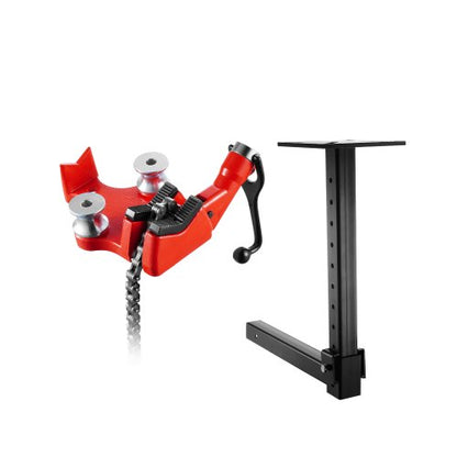 Kraftigt rörkedjeskruvstycke, 1/8" - 5" rörkapacitet, 26" robust kedja och gjutjärnsbas, skruvstyckeshållare för dragkrokmontering med justerbar höjd - passar 2" x 2" mottagare