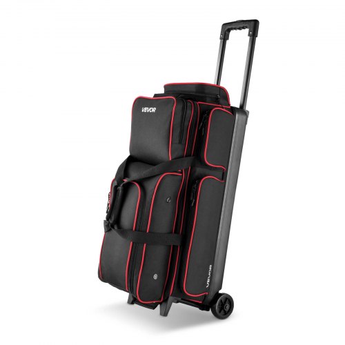 Bowling Ball Bag, 3 Ball Double Roller Bowling Bag with Wheels, Featuring a Separate Compartment for Shoes (Up To US Size 16) & Oversized Accessory Pocket, Retractable Handle Extends to 1050 mm