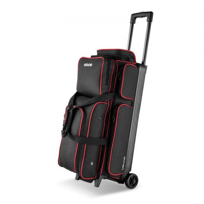 Bowling Ball Bag, 3 Ball Double Roller Bowling Bag with Wheels, Featuring a Separate Compartment for Shoes (Up To US Size 16) & Oversized Accessory Pocket, Retractable Handle Extends to 1050 mm