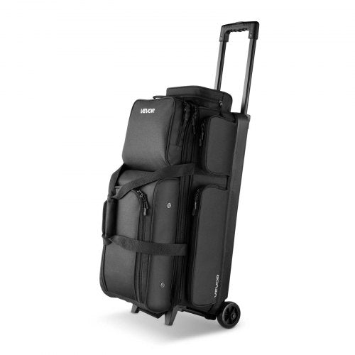 Bowling Ball Bag, 3 Ball Double Roller Bowling Bag with Wheels, Featuring a Separate Compartment for Shoes (Up To US Size 16) & Oversized Accessory Pocket, Retractable Handle Extends to 1050 mm