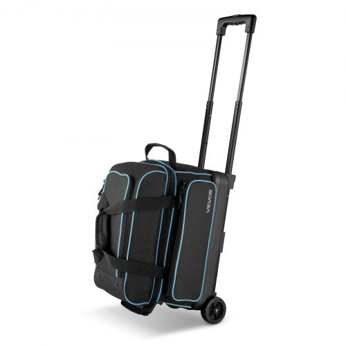 Bowling Ball Bag, 2 Ball Double Roller Bowling Bag with Wheels, Featuring a Separate Compartment for Shoes (Up To US Size 16) & Oversized Accessory Pocket, Retractable Handle Extends to 1050 mm