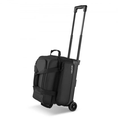 Bowling Ball Bag, 2 Ball Double Roller Bowling Bag with Wheels, Featuring a Separate Compartment for Shoes (Up To US Size 16) & Oversized Accessory Pocket, Retractable Handle Extends to 1050 mm