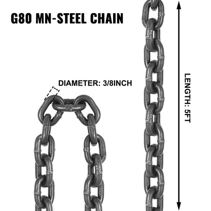 1,5 m kättingrem 0,375 tum x 1,5 m dubbelbent med gripkrokar, kättingrem 4 ton, kapacitet dubbelbent kättingrem, klass 80 (0,375 tum x 1,5 m dubbelbent rem)