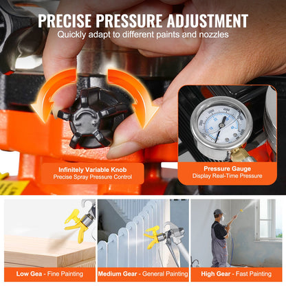 Diaphragm Airless Paint Sprayer, 900 W Efficiency Cart Airless Paint Sprayer, 1800 psi High Pressure Paint Airless Sprayer, with Extension Bar, for Home Interior and Exterior Spraying