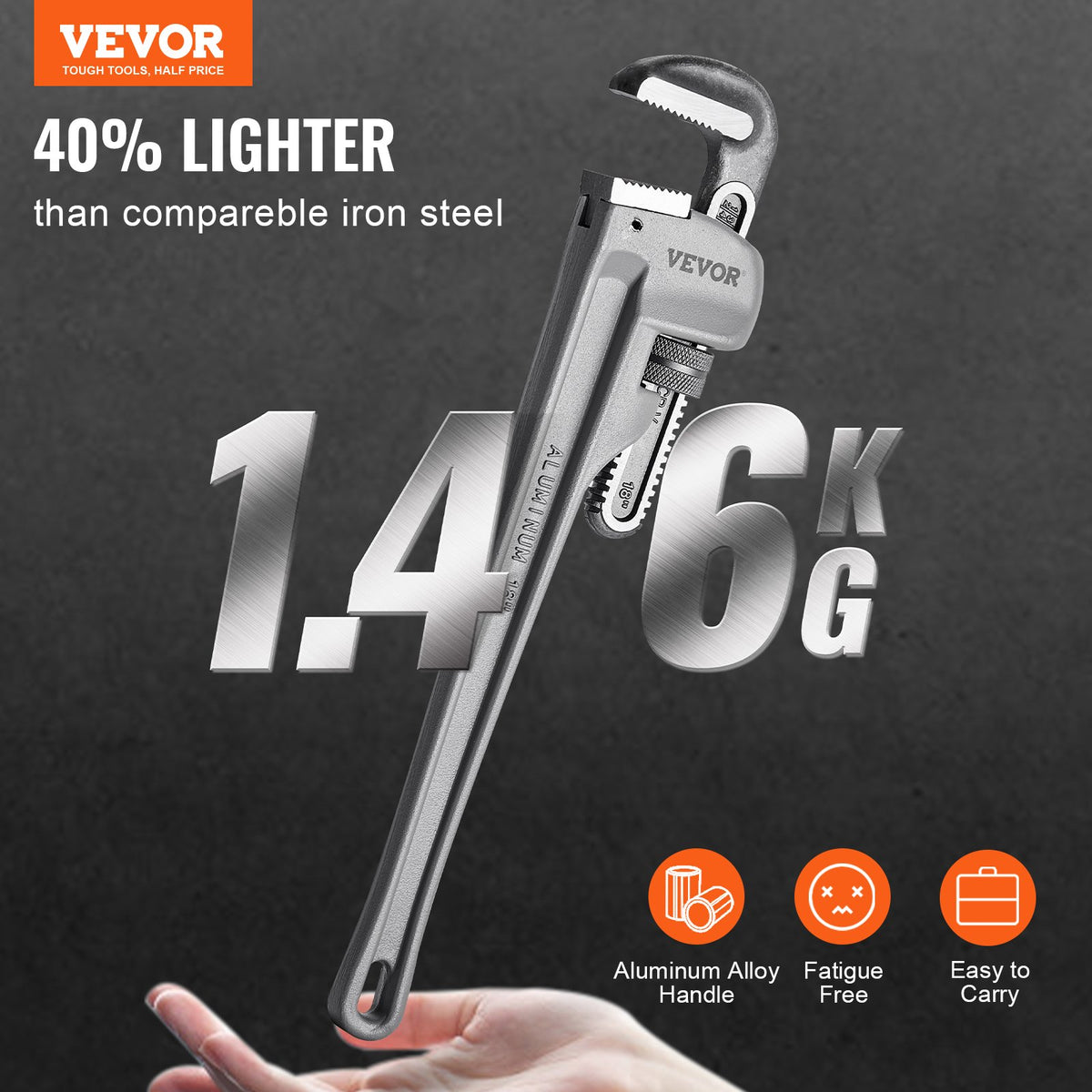 3-delad rörtängersats, 10" 14" 18" rak rörtänger i aluminium, justerbar VVS-nyckel, med höghållfast käft och ergonomiskt handtag, upphängbar design, för vattenrör, bilreparationer