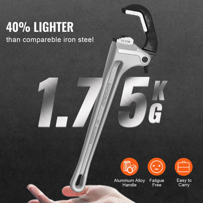 Rörtång, 18" rak rörtång i aluminium, automatisk käftjustering, justerbar rörmokeri, lätt att bära, ergonomiskt handtag, upphängbar design, för vattenrör, bilreparationer