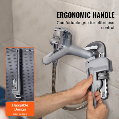Rörtång, 24" rak rörtång i aluminium, justerbar VVS-nyckel, med höghållfast käft och ergonomiskt handtag, lätt att bära, hängbar design, för vattenrör, bilreparationer