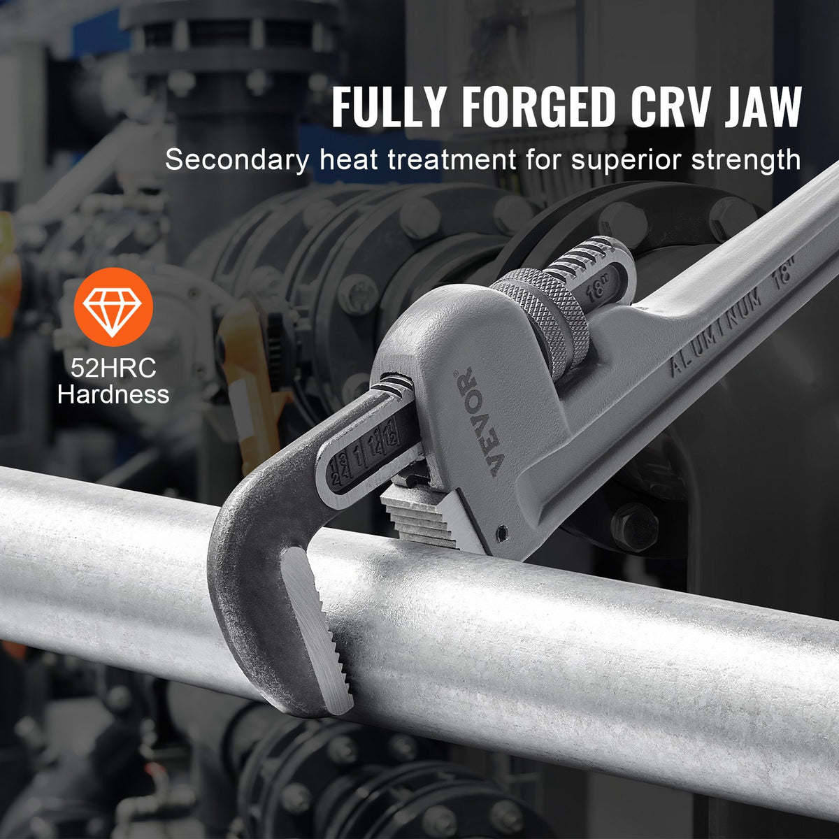 Rörtång, 18" rak rörtång i aluminium, justerbar VVS-nyckel, med höghållfast käft och ergonomiskt handtag, lätt att bära, hängbar design, för vattenrör, bilreparationer