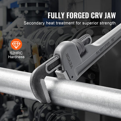 Rörtång, 18" rak rörtång i aluminium, justerbar VVS-nyckel, med höghållfast käft och ergonomiskt handtag, lätt att bära, hängbar design, för vattenrör, bilreparationer