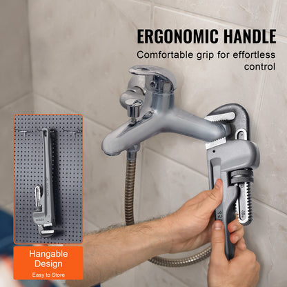 Rörtång, 18" rak rörtång i aluminium, justerbar VVS-nyckel, med höghållfast käft och ergonomiskt handtag, lätt att bära, hängbar design, för vattenrör, bilreparationer