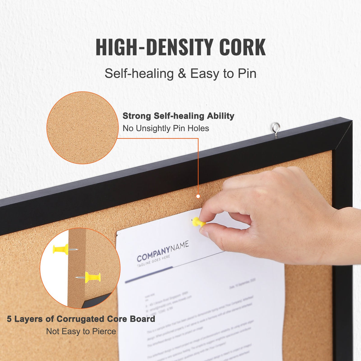 Cork Board, 24 x 18 inches, Double-sided Bulletin Board with MDF Sticker Frame, Vision Board Includes 10 Pushpins, for Display and Decoration in Office Home and School