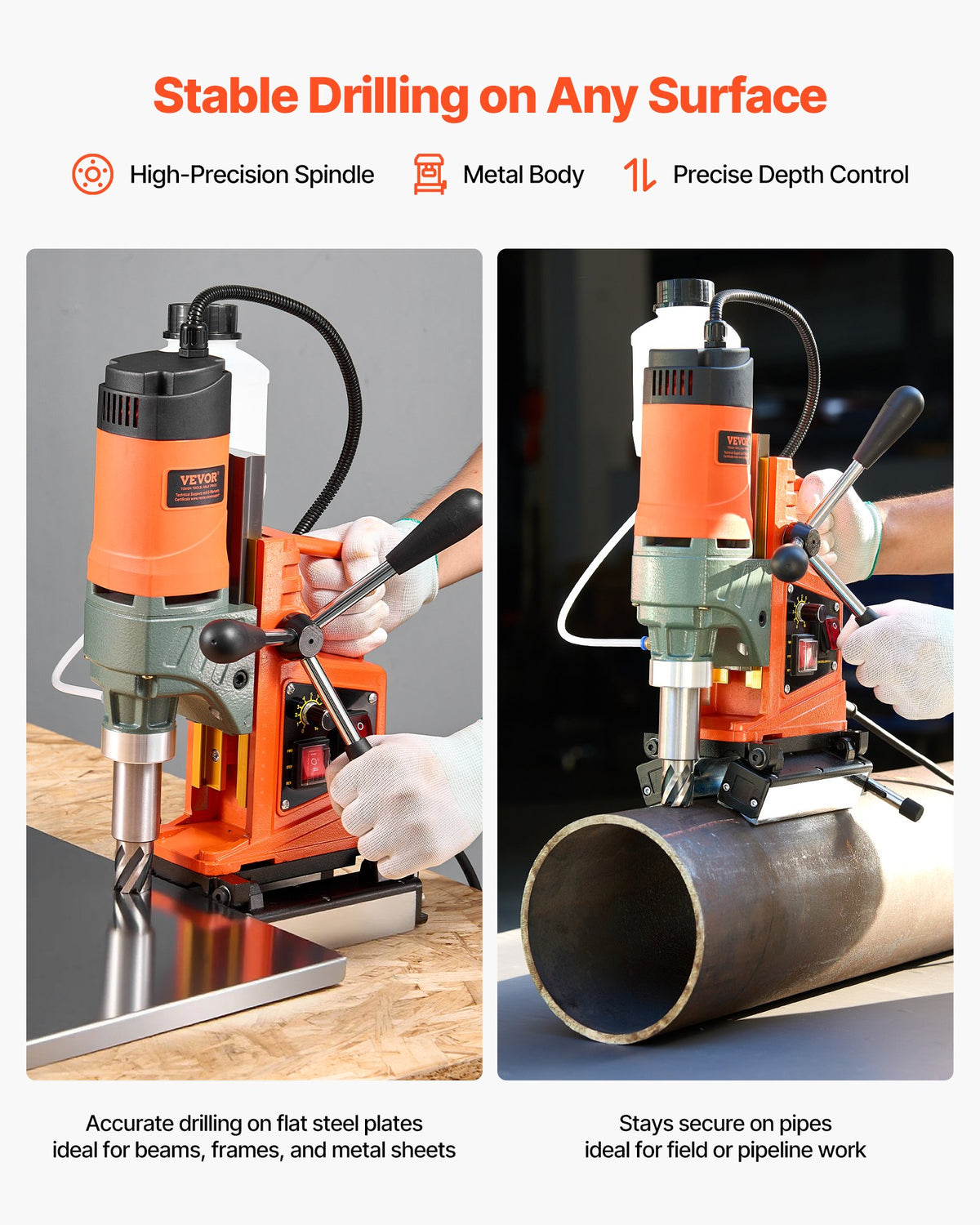 Magnetisk borrpress, 1400 W, 50 mm borrdiameter, 0-850 varv/min hastighet, reversibel riktning, magnetisk borrpress för metallytor, elektrisk borrmaskin för industri och heminredning