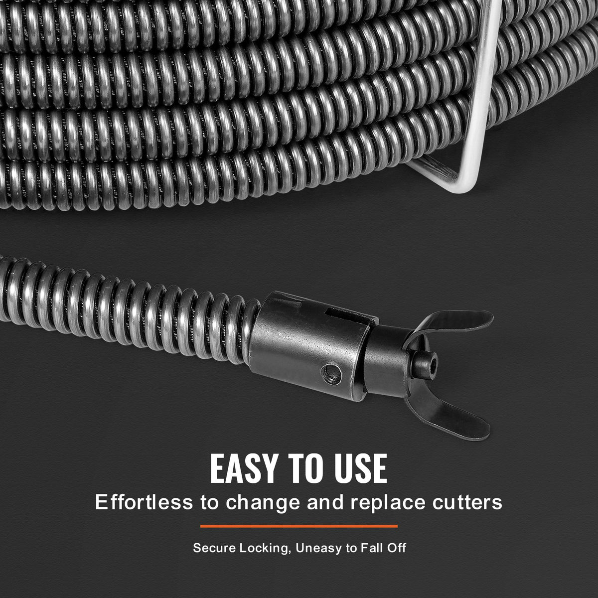 Avloppsrensningskabel 100 FT x 3/4 tum, solid kärna i stål med 4 avbitartänger för 3,9" till 7,9" rör, professionell avloppsrensningskabel med inre kärna för handfat, golvbrunn, toalett