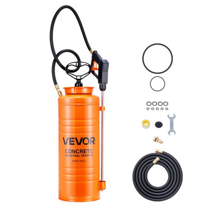 Industriell betongspruta, 14L spruta i rostfritt stål, kraftiga trippelpumpsprutor, 52 cm skaft med ergonomiskt pistolhandtag, 1,2m och 3m slangar, 2 mässingsmunstycken för bygg och trädgård