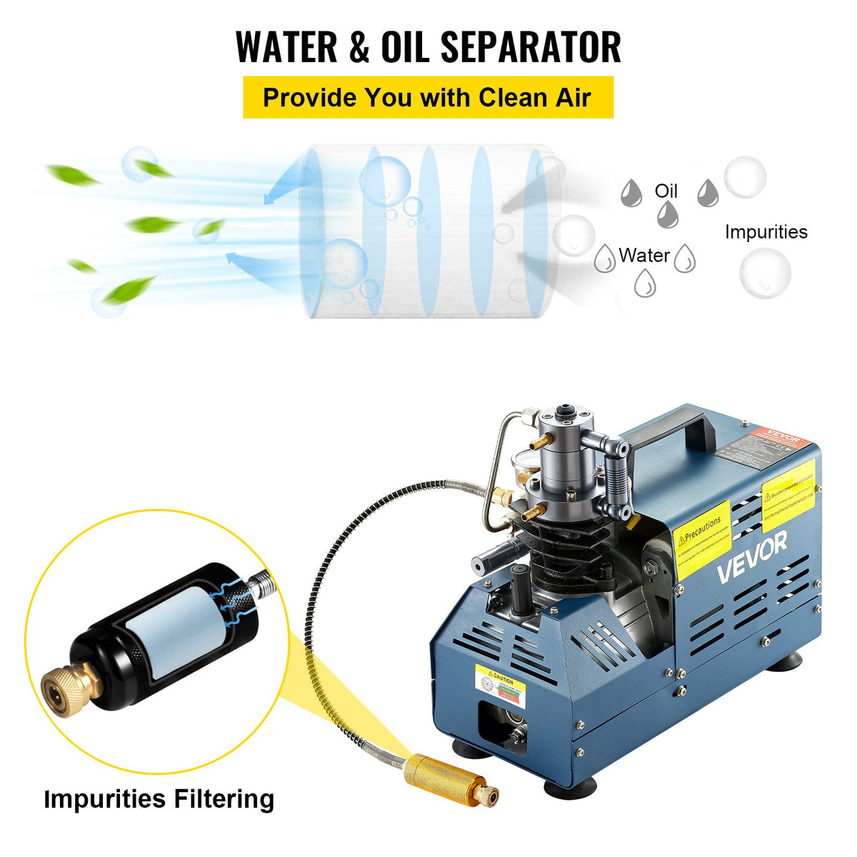 Högtryckskompressor, 4500PSI/30MPA högtrycksluftkompressor, 1800W 220V automatisk tryckavlastande luftgevärskompressor Lämplig för paintballluftgevär, PCP-gevär, dykflaska