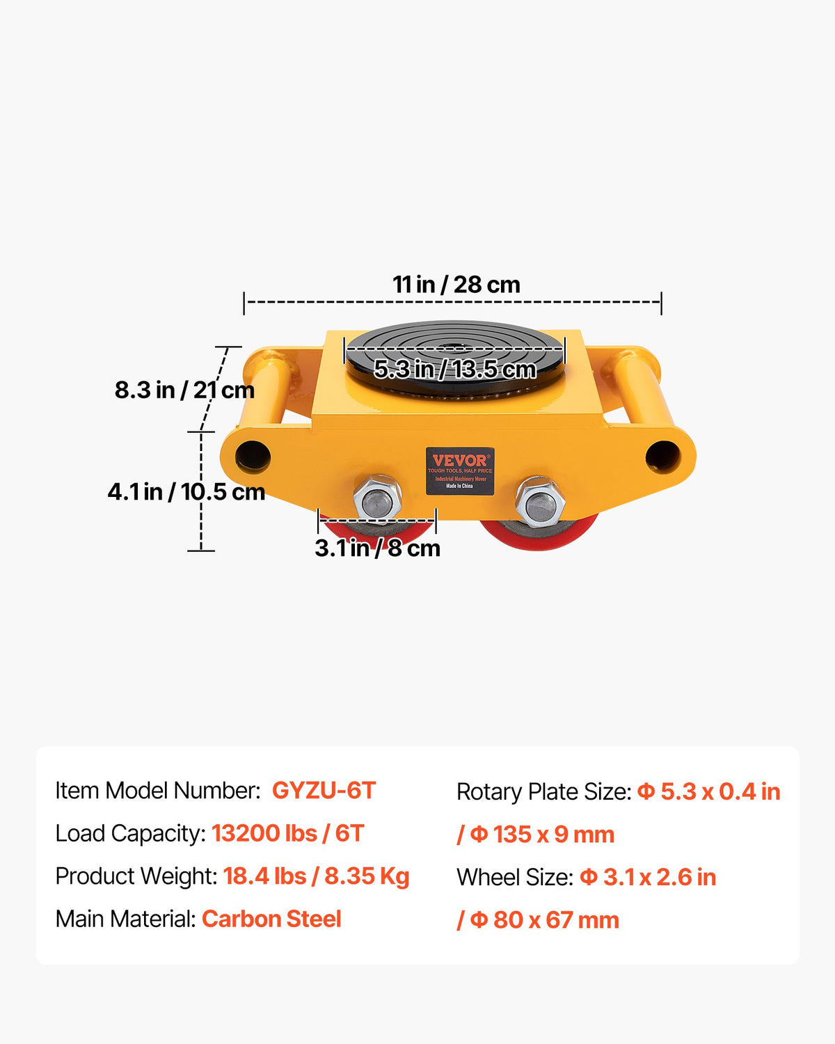 Maskinskridskovagn, 13 200 LBS/6T industriell maskinflytt, kraftig maskinflyttskridsko i kolstål med 4 PU-hjul och 360° roterande halkfritt lock för lager, verkstad, fabrik
