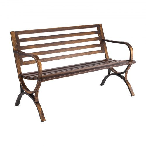 Utomhusbänk, 127 cm, metallram i kolstål med ryggstöd med ribbor och armstöd med rundade kanter, väderbeständig utomhusbänk för uteplats, trädgård, park, gård, veranda, antikbrons