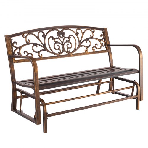 Outdoor Bench, 127 cm, Carbon Steel Metal Frame with Cast Iron Backrest and Round Edge Armrests, Weatherproof Outside Glider Bench for Patio, Garden, Park, Yard, Front Porch, Antique Bronze