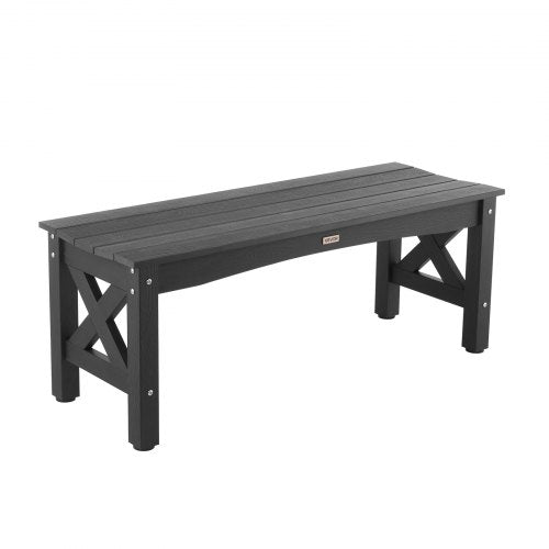 Utomhusbänk, 113 cm, 272 kg viktkapacitet, väderbeständig plastram med justerbara fotstöd och tjocka ben, utomhusbänk för uteplats, trädgård, park, gård, veranda, svart