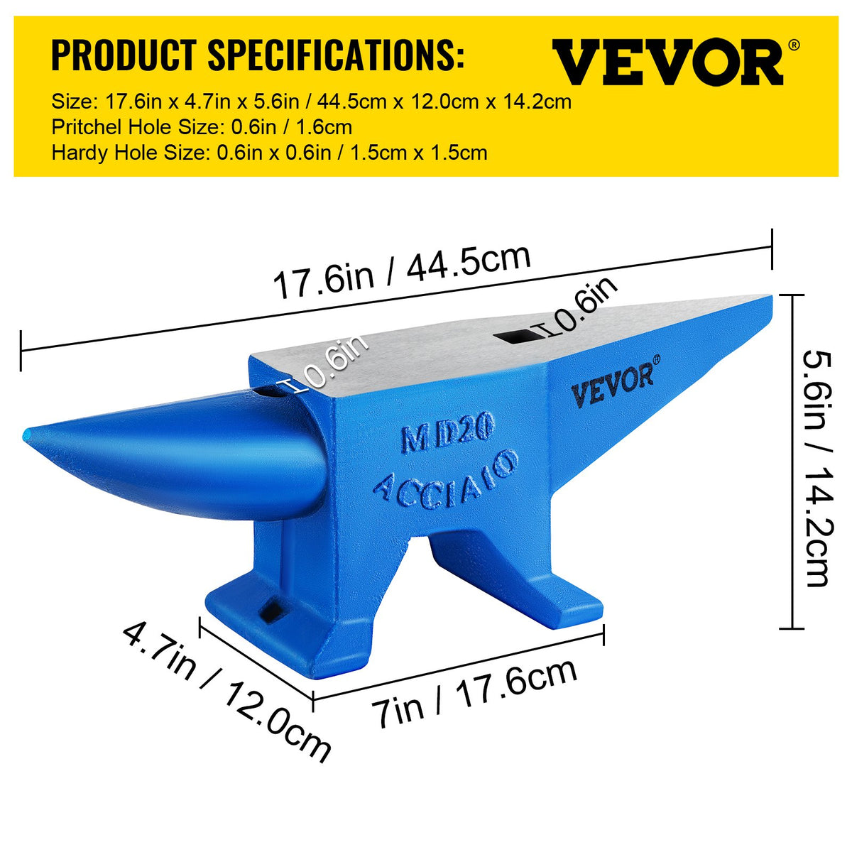 Single Horn Anvil 20 kg Steel Anvil Blacksmith for Sale Forge Tools and Equipment Anvil Rugged Round and Square Hole Horn Anvil Blacksmith Jewelers Metalsmith Blacksmith Tool
