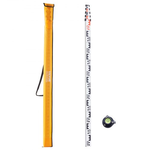 Aluminum Grade Rod, 5M Metric Telescopic Measuring Rod, Double-Sided Scale in CM/MM Leveling Rod Stick,Aluminum Alloy Survey Rod with Bubble Level &Carrying Bag for Measuring Houses,Walls,Floors