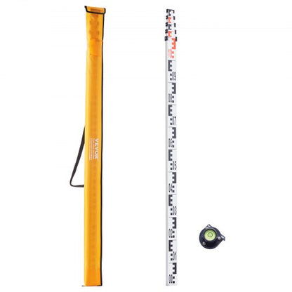 Aluminum Grade Rod, 5M Metric Telescopic Measuring Rod, Double-Sided Scale in CM/MM Leveling Rod Stick,Aluminum Alloy Survey Rod with Bubble Level &Carrying Bag for Measuring Houses,Walls,Floors