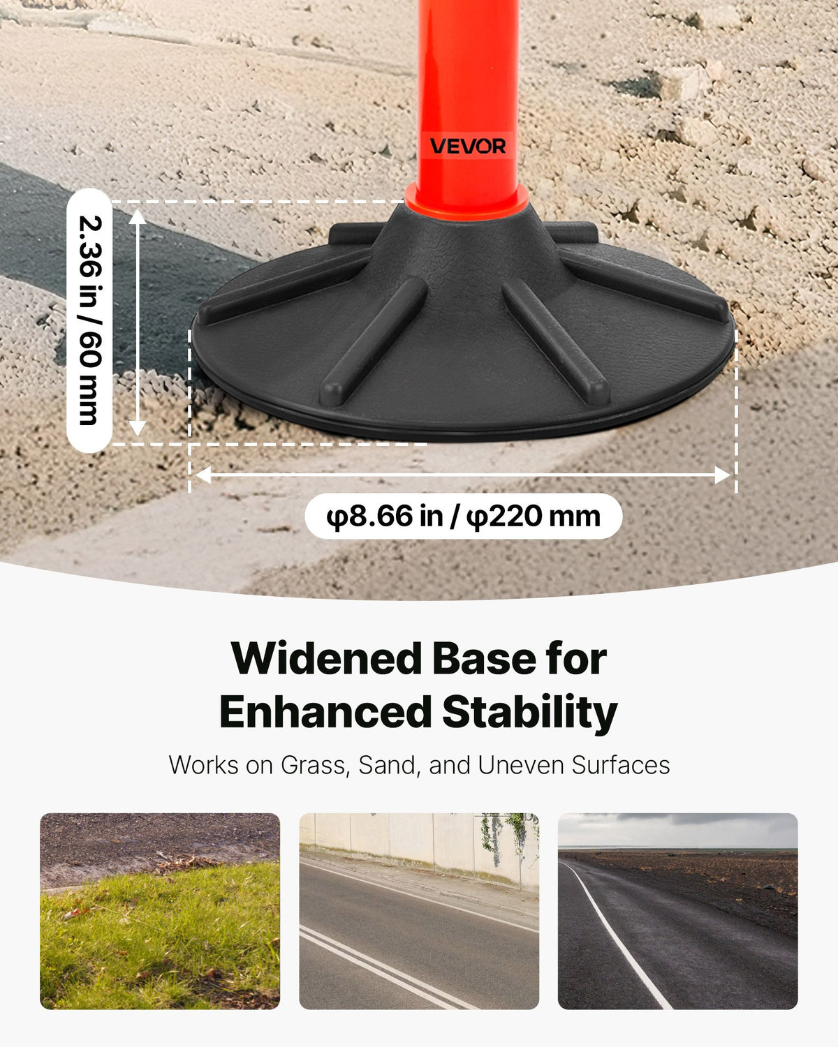 2-pack trafikavgränsningsstolpar, 871 mm trafiksäkerhetskoner med viktad bas, reflexremsor och kedja, kraftiga avgränsningsstolpar för byggarbetsplatser, parkeringsplatser, trängselkontroll, röd