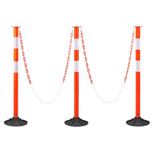 3-pack trafikavgränsningsstolpar, 871 mm trafiksäkerhetskoner med viktad bas, reflexremsor och kedja, kraftiga avgränsningsstolpar för byggarbetsplatser, parkeringsplatser, trängselkontroll, röd