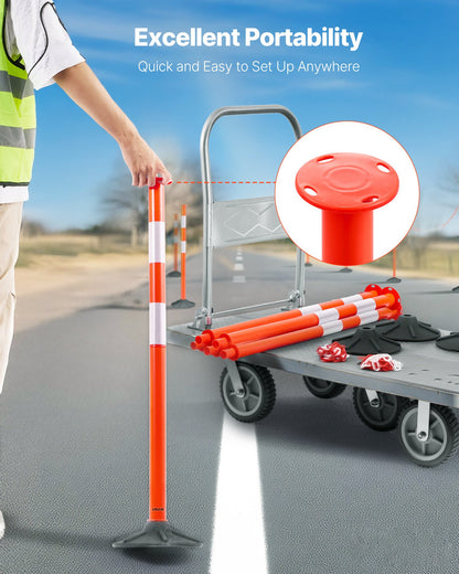 4-pack trafikavgränsningsstolpar, 871 mm trafiksäkerhetskoner med viktad bas, reflexremsor och kedja, kraftiga avgränsningsstolpar för byggarbetsplatser, parkeringsplatser, trängselkontroll, röd