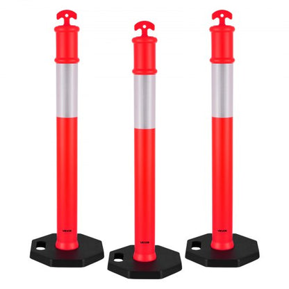3 Pack Traffic Delineator Posts, 1140 mm Traffic Safety Cones with Weighted Base and Reflective Strips, Heavy Duty Delineator Posts for Construction Site, Parking Lot, Crowd Control, Red