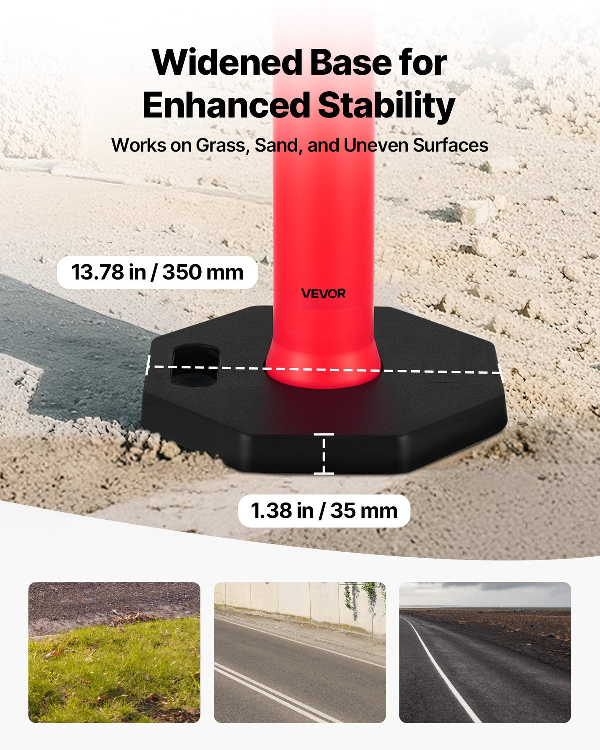 3 Pack Traffic Delineator Posts, 1140 mm Traffic Safety Cones with Weighted Base and Reflective Strips, Heavy Duty Delineator Posts for Construction Site, Parking Lot, Crowd Control, Red