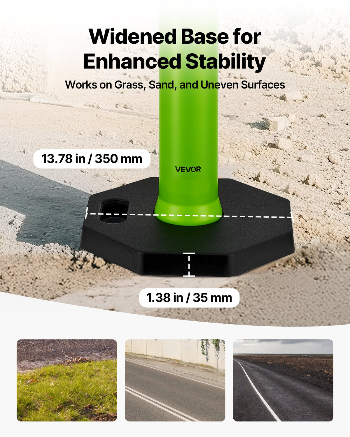 3 Pack Traffic Delineator Posts, 1140 mm Traffic Safety Cones with Weighted Base and Reflective Strips, Heavy Duty Delineator Posts for Construction Site, Parking Lot, Crowd Control, Green