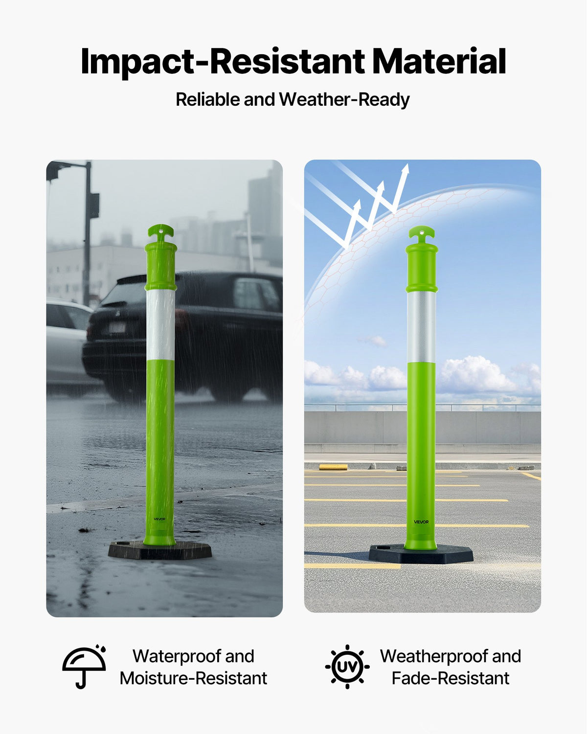 3 Pack Traffic Delineator Posts, 1140 mm Traffic Safety Cones with Weighted Base and Reflective Strips, Heavy Duty Delineator Posts for Construction Site, Parking Lot, Crowd Control, Green