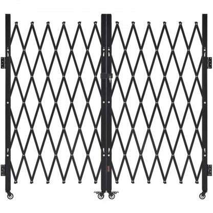 Dubbelfällbar säkerhetsgrind, låsbar saxgrind med 360° svängbara hjul, utfällbara stålgrindar för utomhusbruk, för entrésäkerhet, garage, lager och pool, 320 × 160,5 cm (B × H)