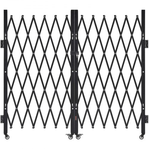 Dubbelfällbar säkerhetsgrind, låsbar saxgrind med 360° svängbara hjul, utfällbara stålgrindar för utomhusbruk, för entrésäkerhet, garage, lager och pool, 320 × 160,5 cm (B × H)