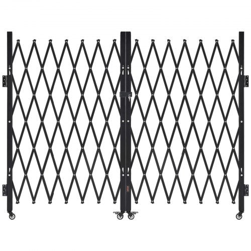 Dubbelfällbar säkerhetsgrind, låsbar saxgrind med 360° svängbara hjul, utfällbara stålgrindar för utomhusbruk, för entrésäkerhet, garage, lager och pool, 330 × 160,5 cm (B × H)
